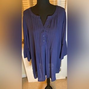 Avenue Navy Blue Pintuck Blouse